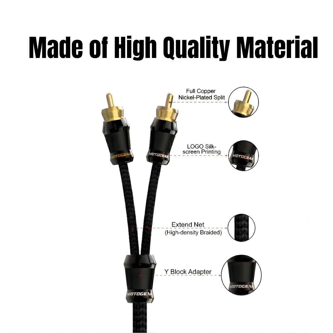 MOTOGEAR 5 Meter 2 Channel RCA Audio Cable | Full Copper Conductors | Universal Fit For TV, Amplifier & Speakers (Pack of 1)
