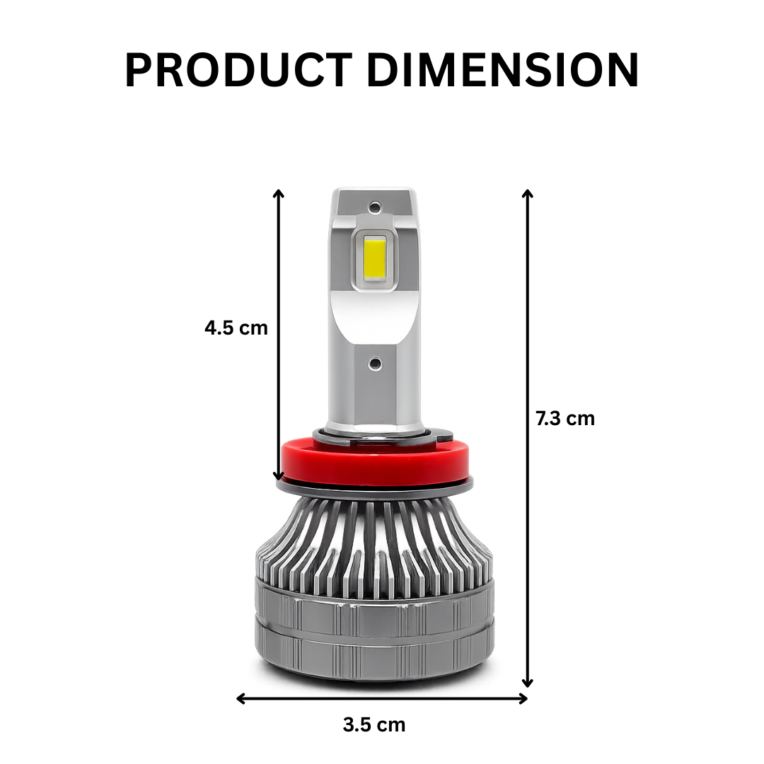 MotoGear White 199 Watt H8/H9/H11 Fitting LED Headlight Bulb | Waterproof & Dustproof | Universal For Car & Bike (Pack of 2)