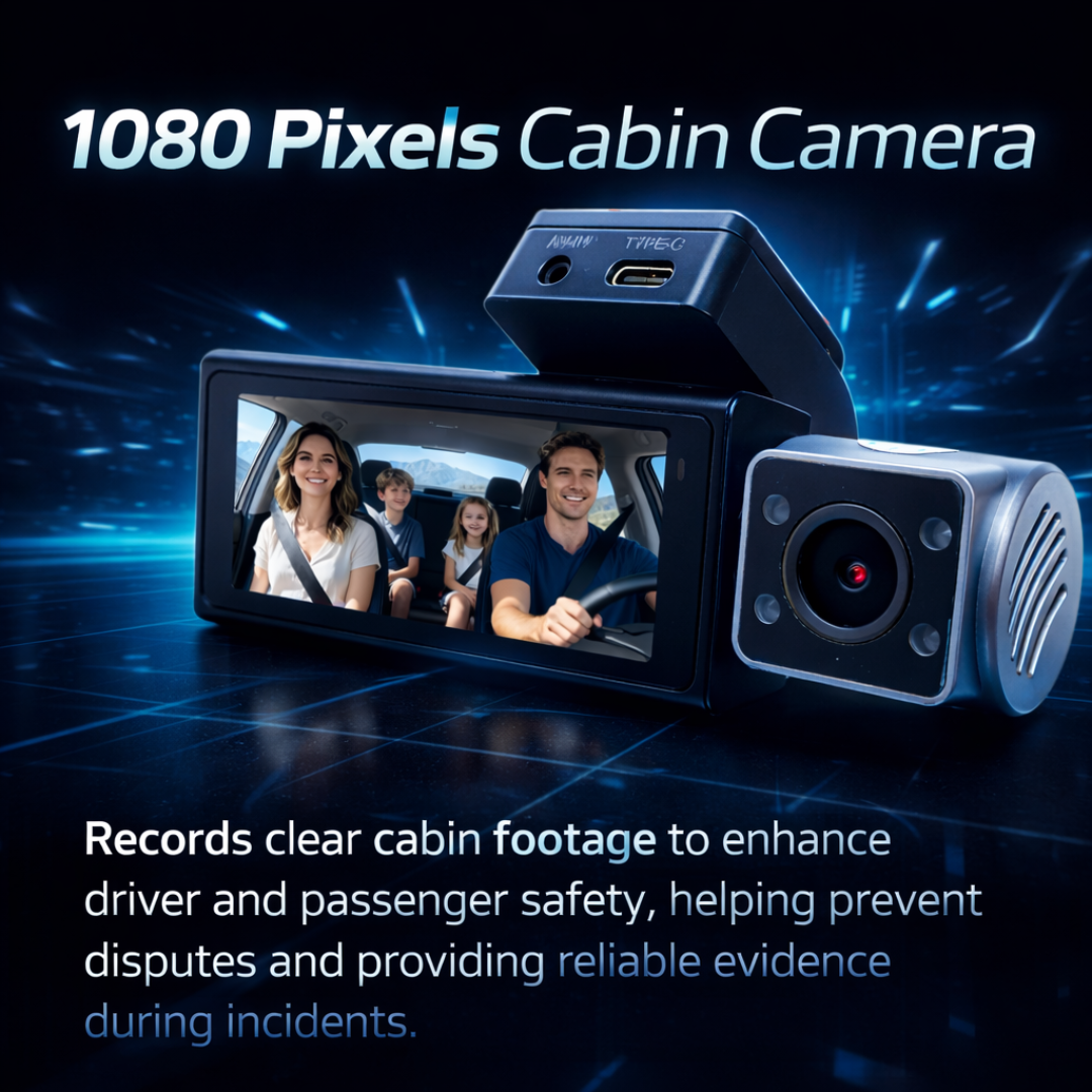 MOTOGEAR 3 Channel 4K Dashcam Front + Interior + Rear Recording | WiFi + GPS | 3.2 Inch IPS Screen | Loop Recording | Parking Monitoring | G Sensor Car Camera for Safety (Pack of 1)
