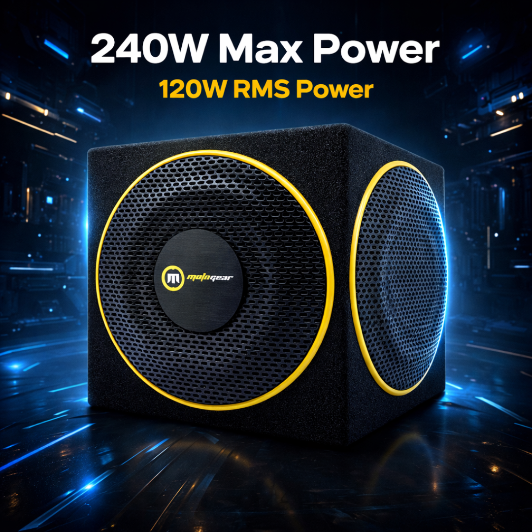 MOTOGEAR Hardrock 8 Active Car Subwoofer | 8 Inch | 120W RMS & 240W Max Power | Built-in Amplifier | Universal Fit For All Car