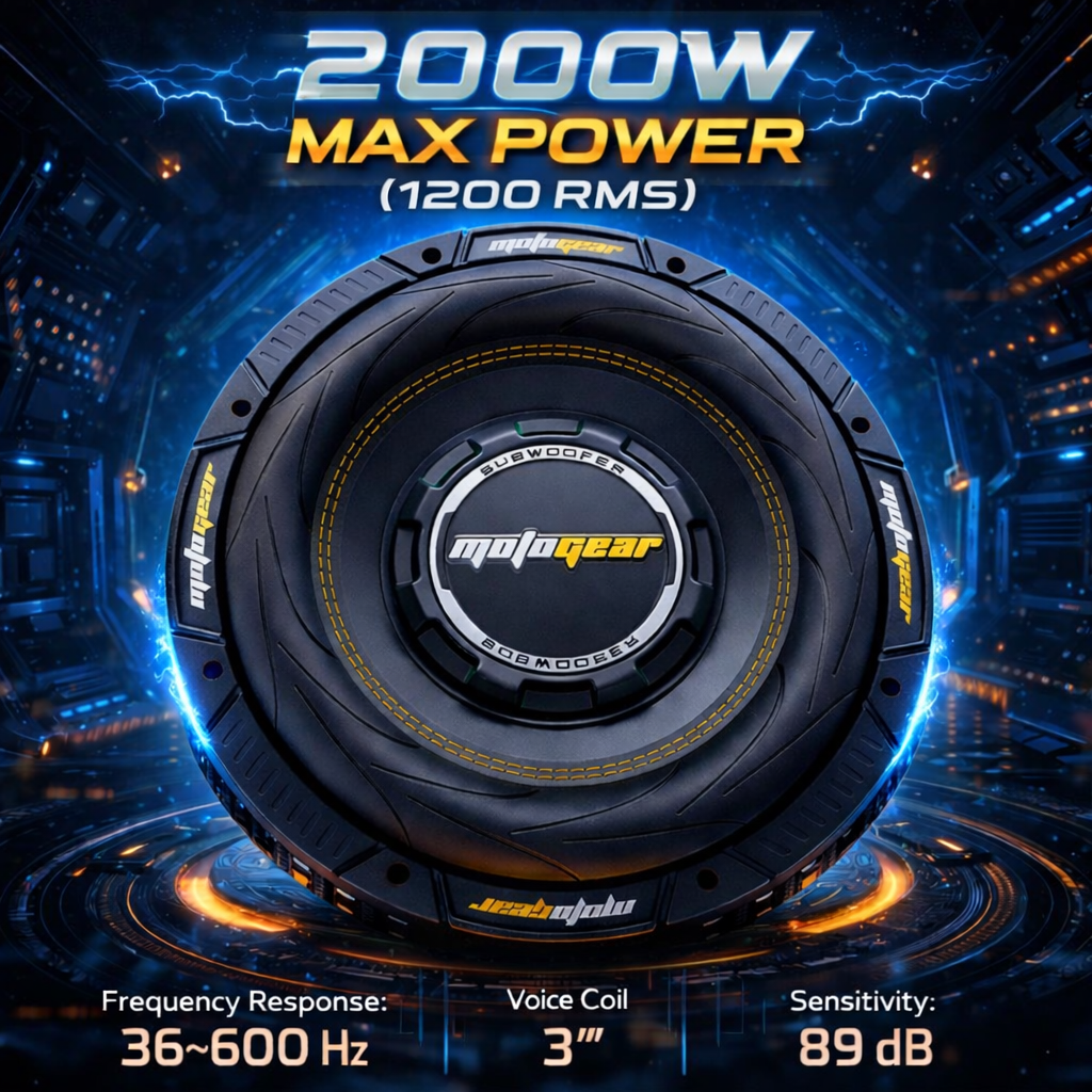 MOTOGEAR Knockdown-14 12 Inch Car Subwoofer With 1200W RMS & 2000W Max Power | Deep Bass Performance | Universal Fit For All Cars
