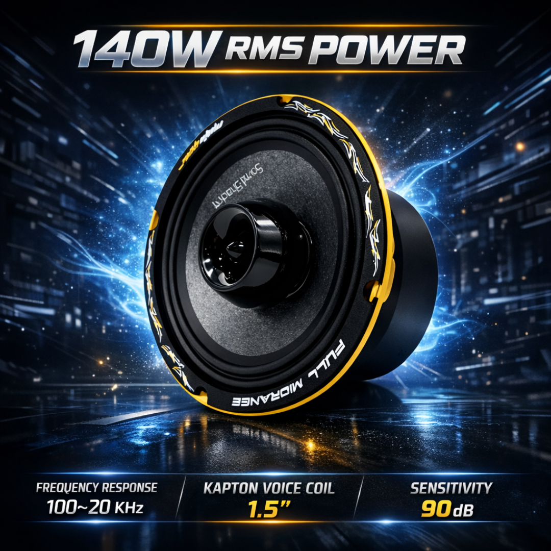 MOTOGEAR 6.5-Inch Full Mid Range Sound Shack 4 Car Speakers With 280W Max & 140W RMS Power | High Performance | Universal For All Car(Pack of 2)