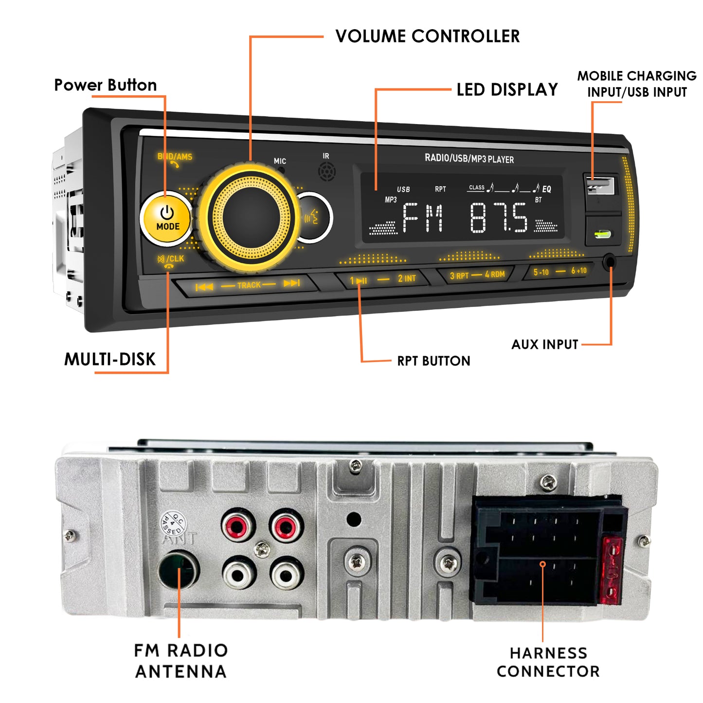 THE HASSLER SERIES CAR FM STEREO AND USB PLAYER MG-FM 4