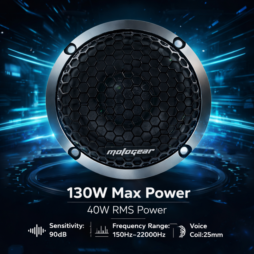 MOTOGEAR Dock Beats-1 3.5 Inch Car Speaker Tweeter | 40W RMS & 130W Max Power | Aluminium Basket Design | High Clarity Sound | Universal Fit For Cars