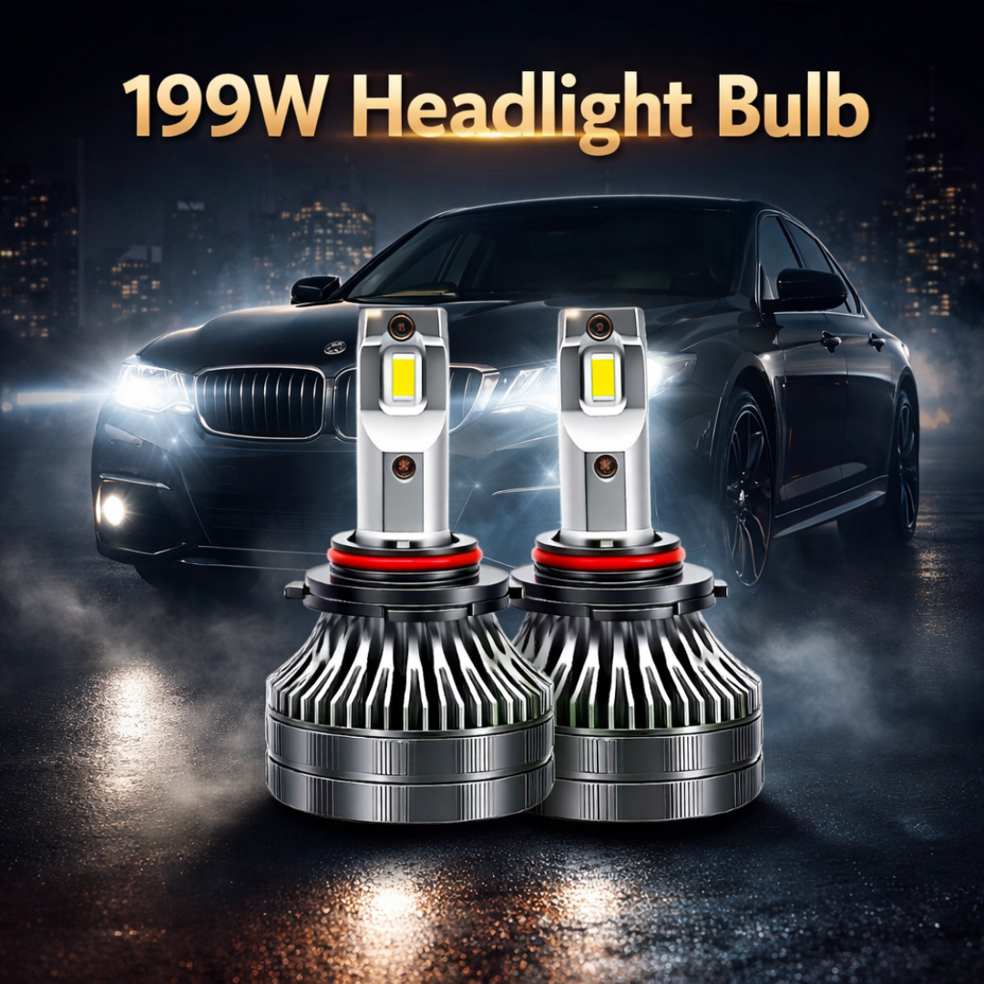MotoGear White 199 Watt 9006 Fitting LED Headlight Bulb | Waterproof & Dustproof | Universal For Car & Bike (Pack of 2)