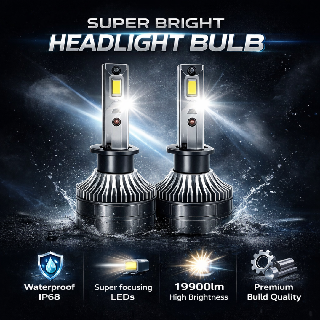 MotoGear White 199 Watt H1 Fitting LED Headlight Bulb | Waterproof & Dustproof | Universal For Car & Bike (Pack of 2)