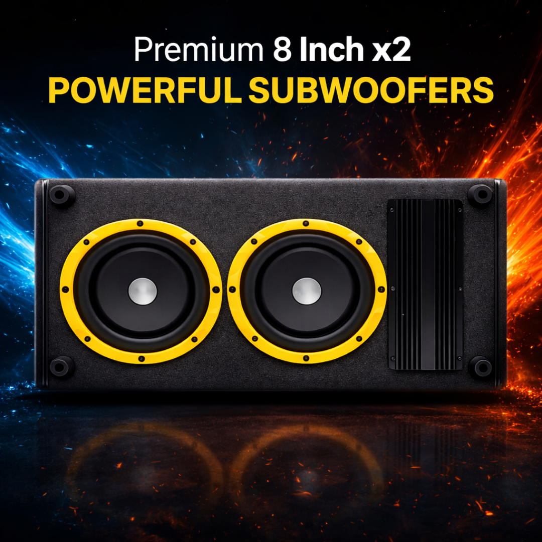 MOTOGEAR Hardrock-14 300W RMS Dual 8 Inch Active Car Subwoofer