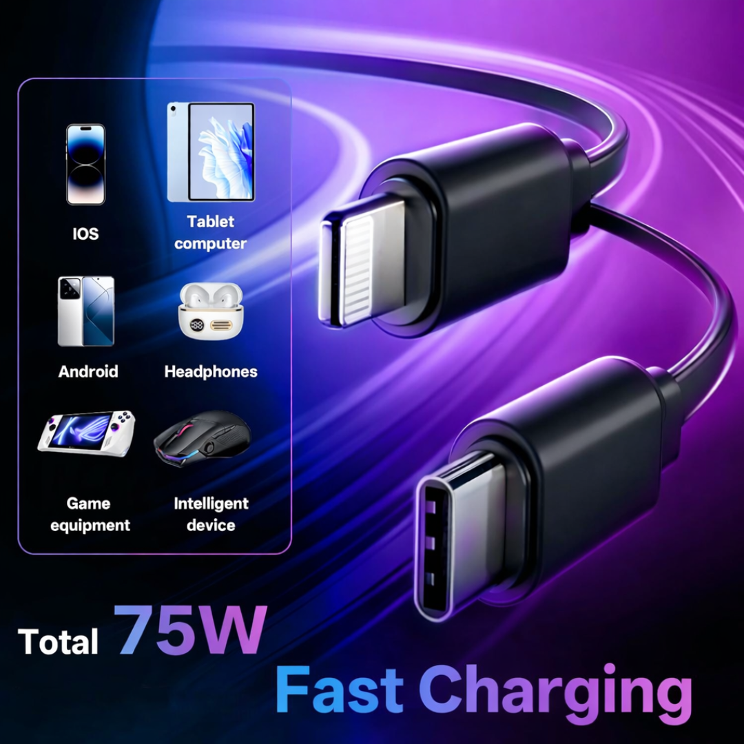 MOTOGEAR 75W 4-in-1 Car Fast Charger with Retractable Cables & LED Light | USB + Type-C Multi Charging for All Devices (Pack of 1)