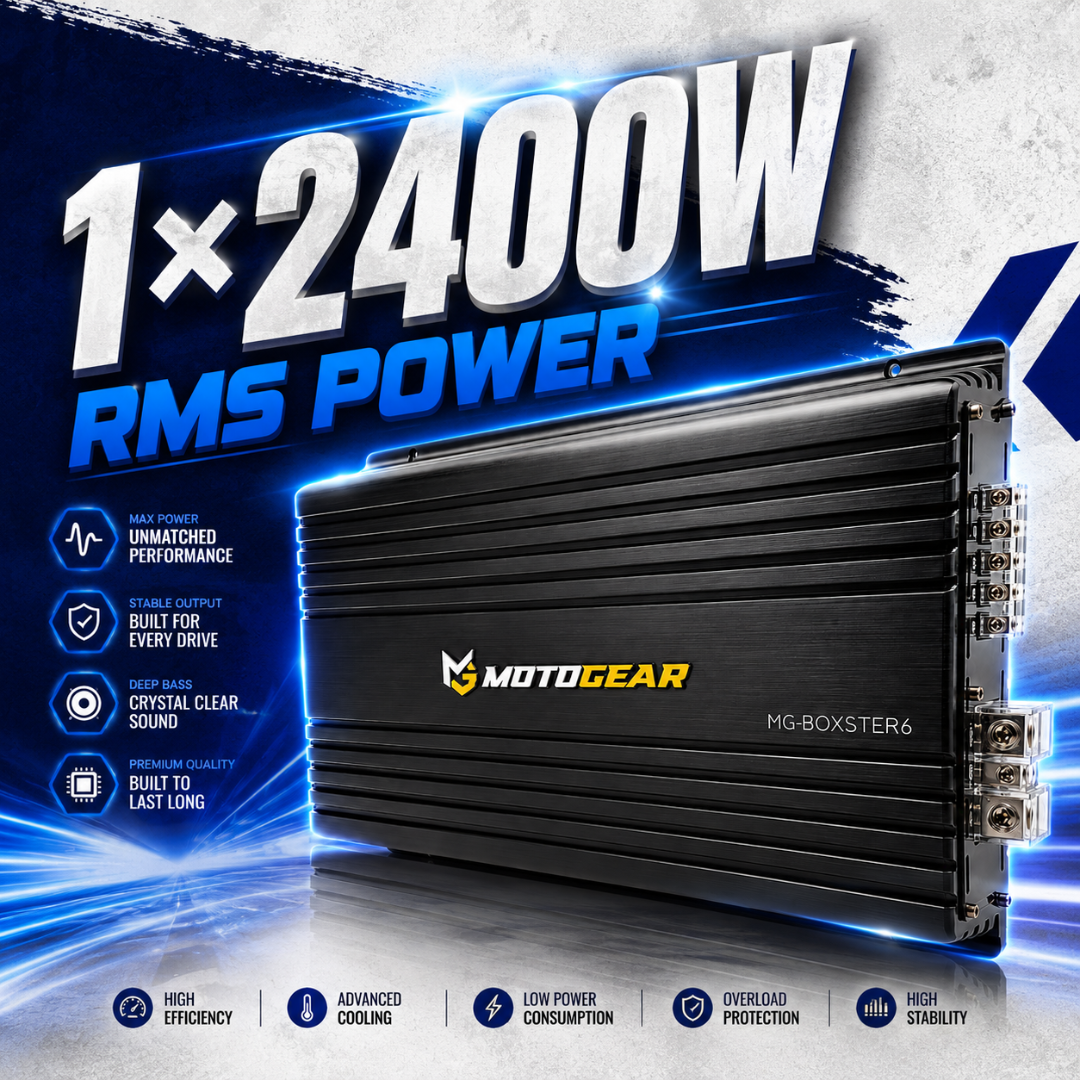 MOTOGEAR MG Boxster 6 Mono Block Class D Power Amplifier With 1x12400W RMS Power | Deep Bass Audio Output | Universal Fit For All Cars
