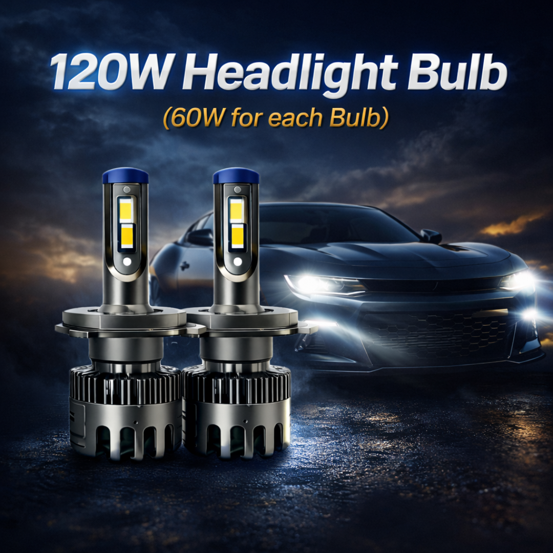 Motogear White 120 Watt H4 Fitting LED Headlight Bulb | Waterproof & Dustproof | Universal For Car & Bike (Pack of 2)