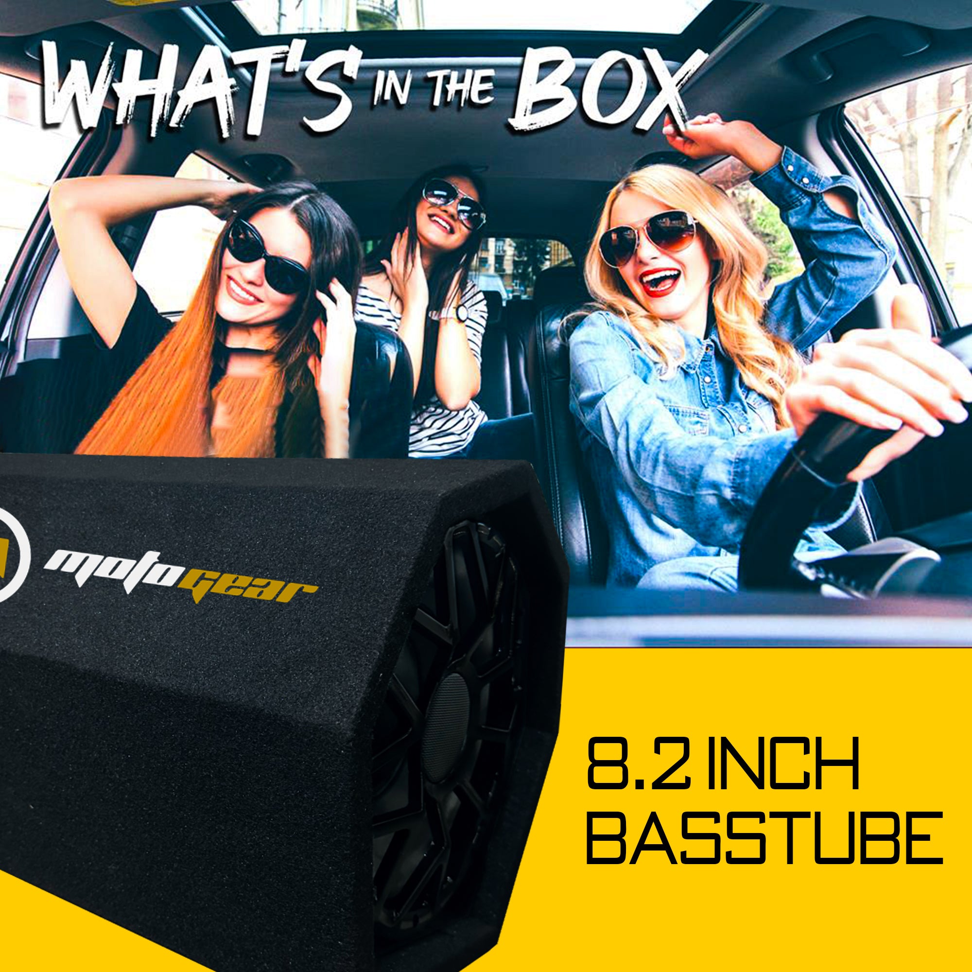 MOTOGEAR Thunder 8.2 Inch Active Bass Tube Subwoofer | 3666W Max Power | In-Built Amplifier | Deep Bass Performance | Plug & Play Installation | Universal Car Audio Upgrade