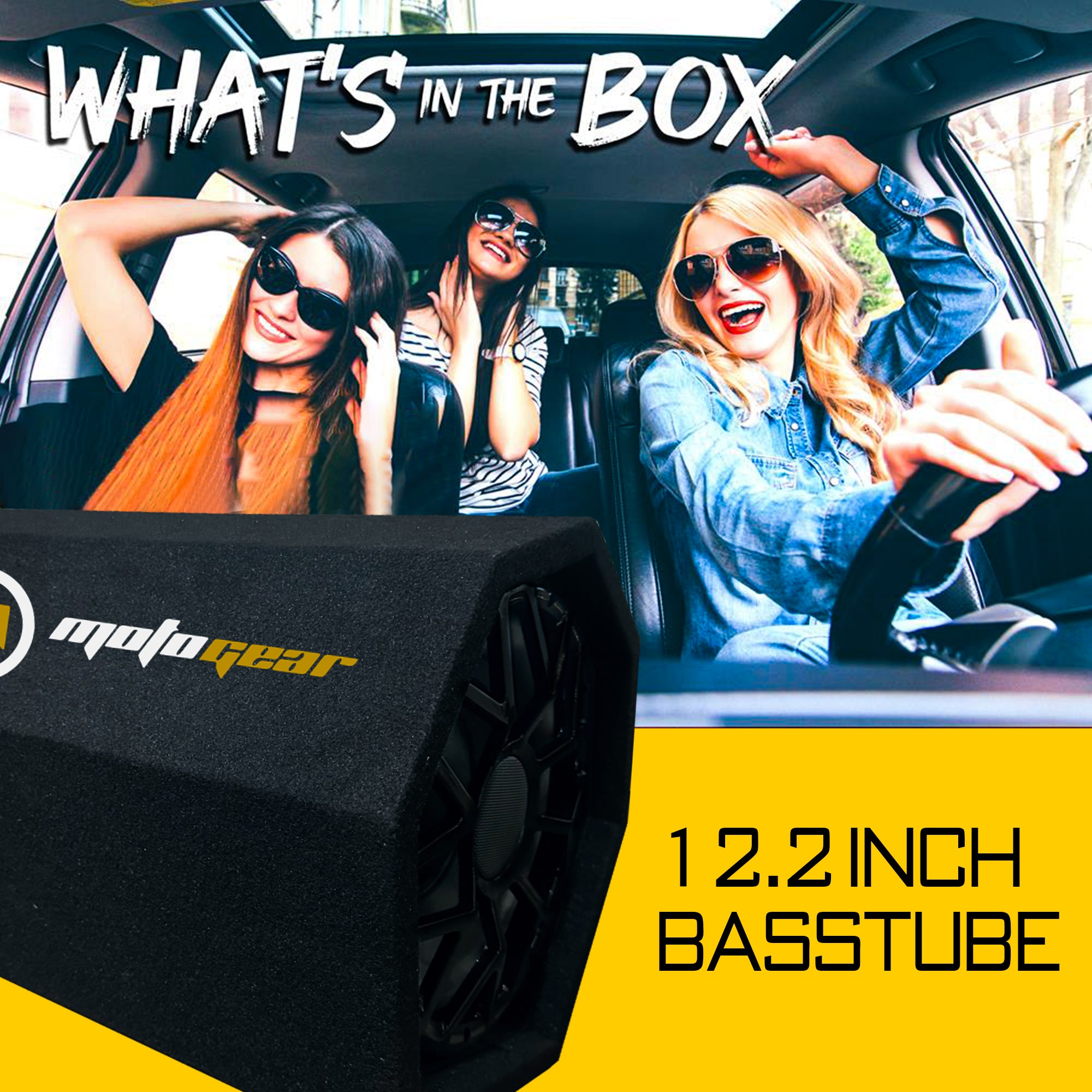 MOTOGEAR Thunder 12.2 Inch Active Bass Tube Subwoofer | 6666W Max Power | In-Built Amplifier | Deep Bass Performance | Universal Car Audio Upgrade