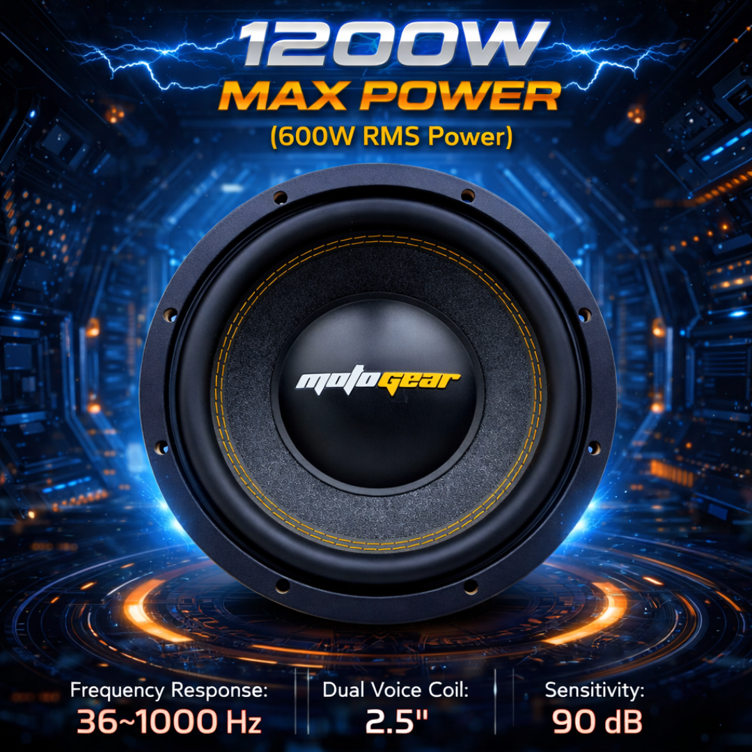 MOTOGEAR 12 Inch Car Subwoofer 1200W Max Power (600W RMS) Dual Voice Coil High Bass Speaker for Deep Sound & Premium Audio Performance ( Pack of 1)