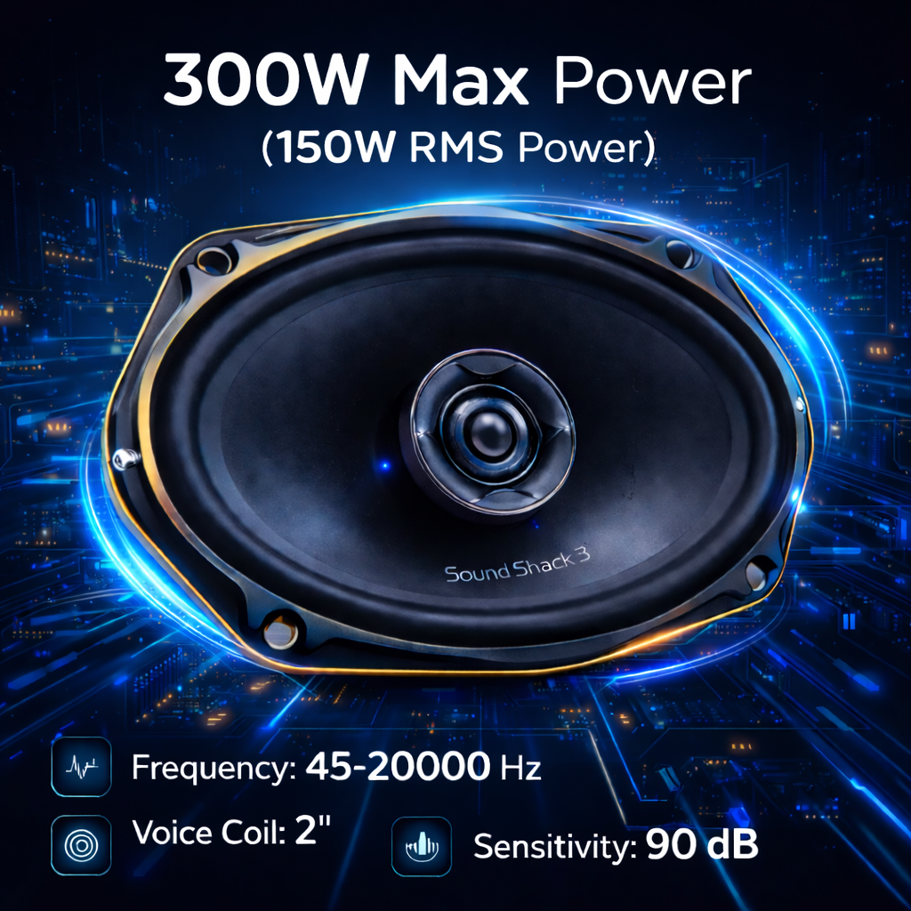 MOTOGEAR 300W Max-150W RMS Power Car Speaker | High Performance | Universal Fit For All Cars ( Pack of 2)