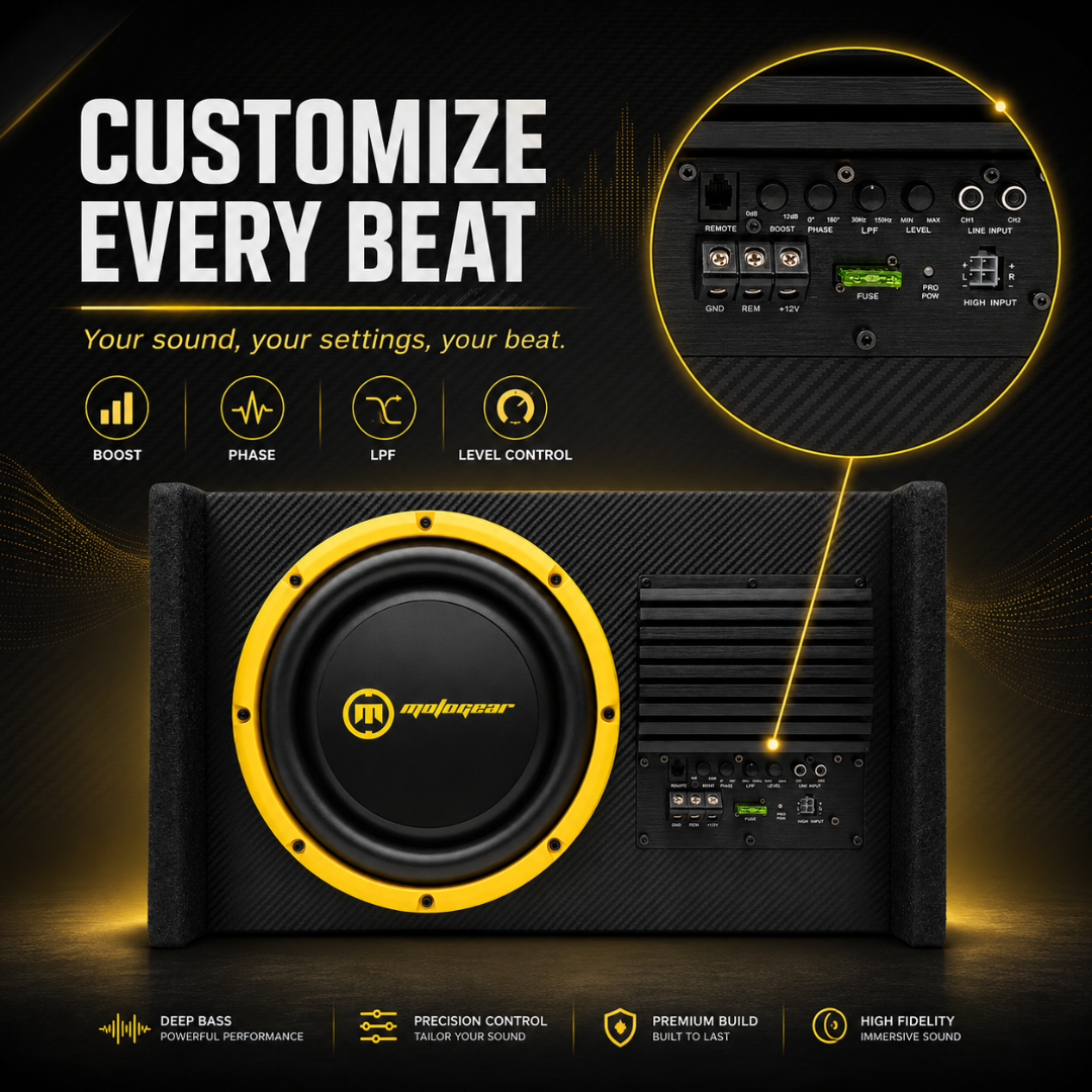 MOTOGEAR Hardrock-11 300W RMS 10 Inch Active Car Subwoofer