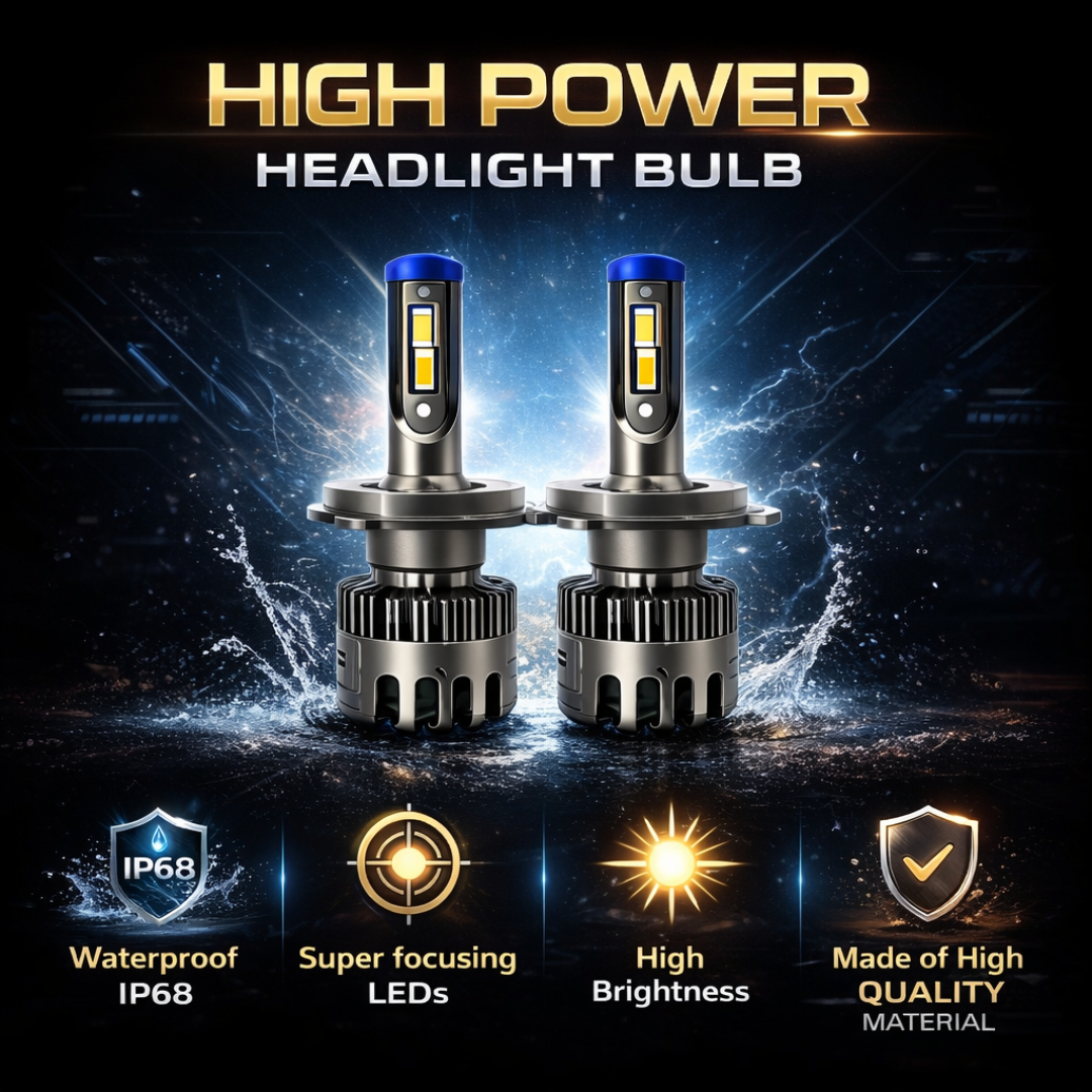 Motogear White 120 Watt H4 Fitting LED Headlight Bulb | Waterproof & Dustproof | Universal For Car & Bike (Pack of 2)