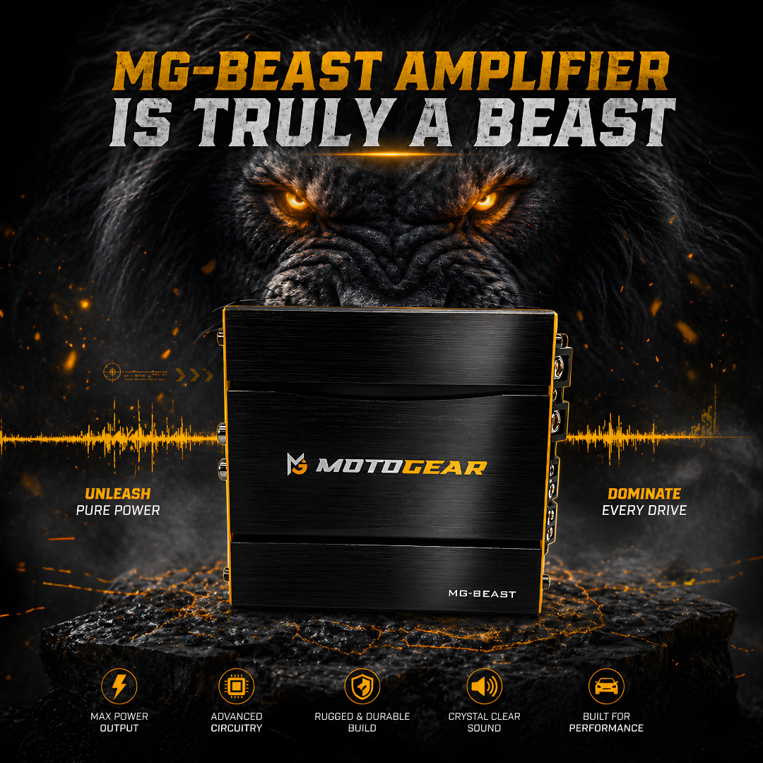 MOTOGEAR MG Beast 4 Channel Car Amplifier 4X120W RMS Power Mid Range Specialist High Efficiency Low Distortion Car Audio Amplifier for Car SUV Truck (Pack of 1)
