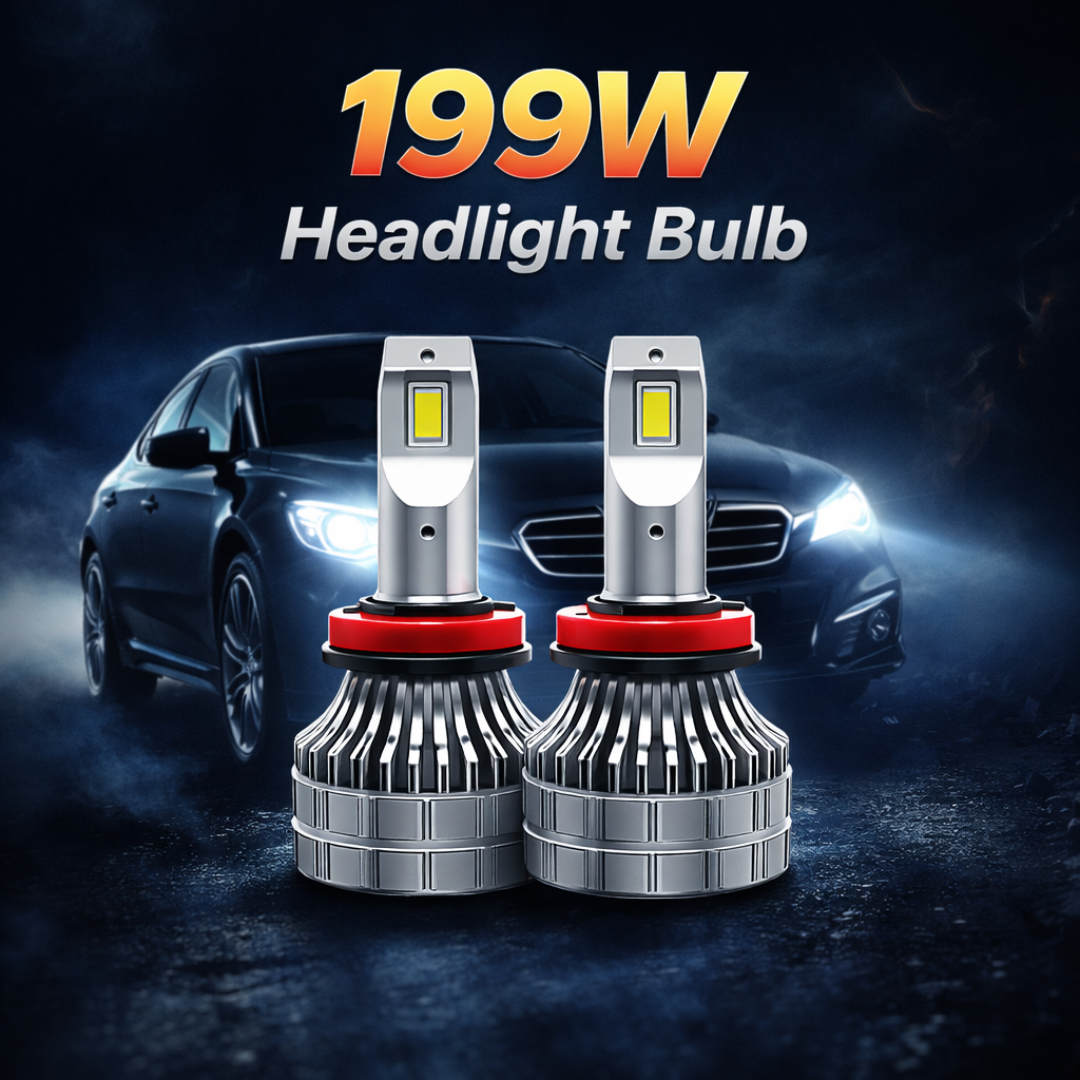 MotoGear White 199 Watt H8/H9/H11 Fitting LED Headlight Bulb | Waterproof & Dustproof | Universal For Car & Bike (Pack of 2)