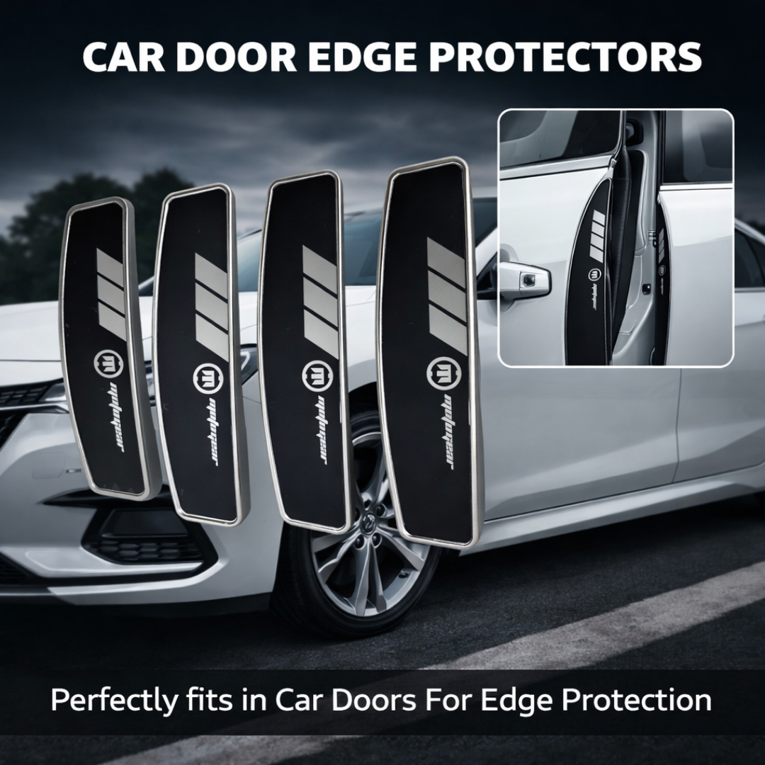 MOTOGEAR Luxury Car Door Edge Protectors – 4 Pcs Anti-Scratch Door Guards with Strong Double Side Tape, Universal Fit Car Door Protector Strips for Edge Protection (Black)