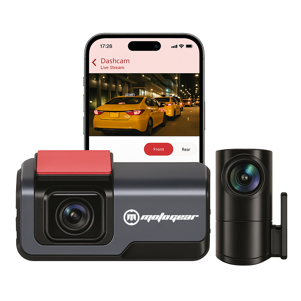 MOTOGEAR MG-DASHCAM 3 Inch Car Dash Camera | 1080P Dual Lens Recording | Built-In GPS | G-Sensor Emergency Recording | Parking Monitor | Supports 128GB Memory Card