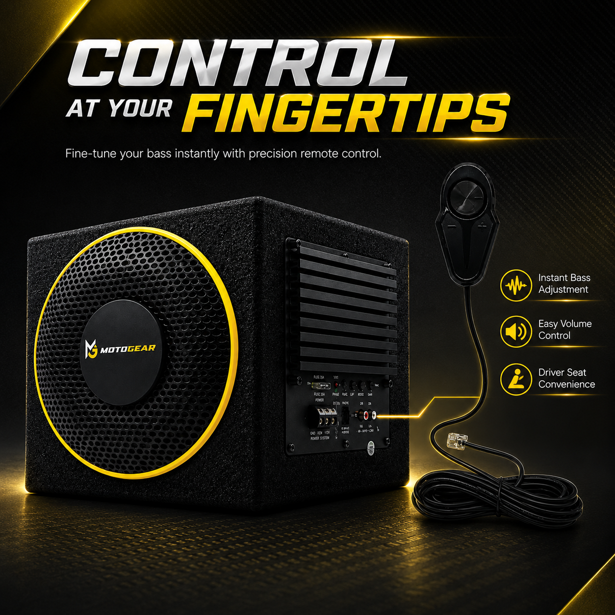MOTOGEAR Hardrock-8 120W RMS 8 Inch Active Car Subwoofer