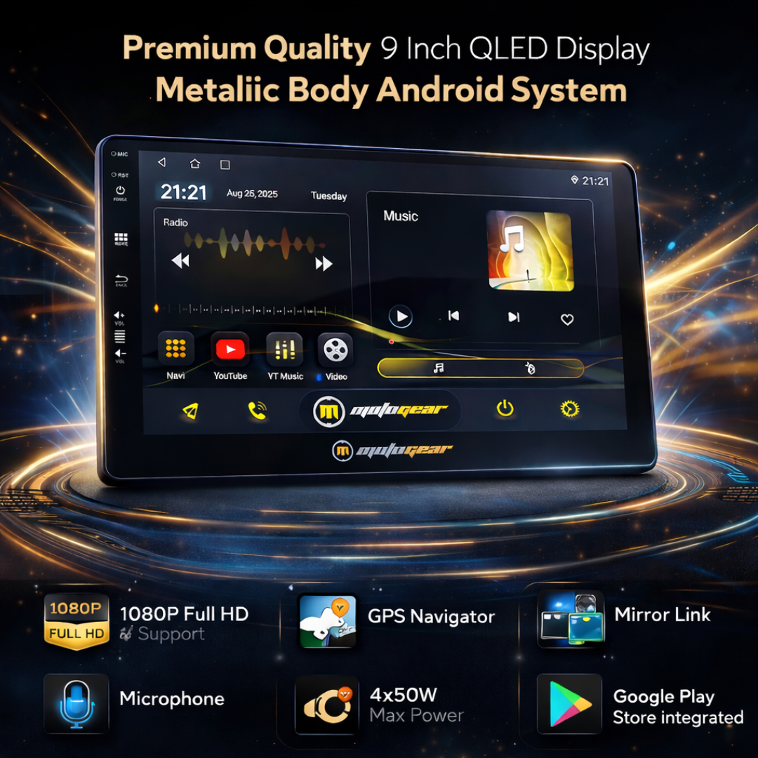 MOTOGEAR Storm Vibe-1 2GB RAM+64GB ROM 9 Inch QLED Car Android Player