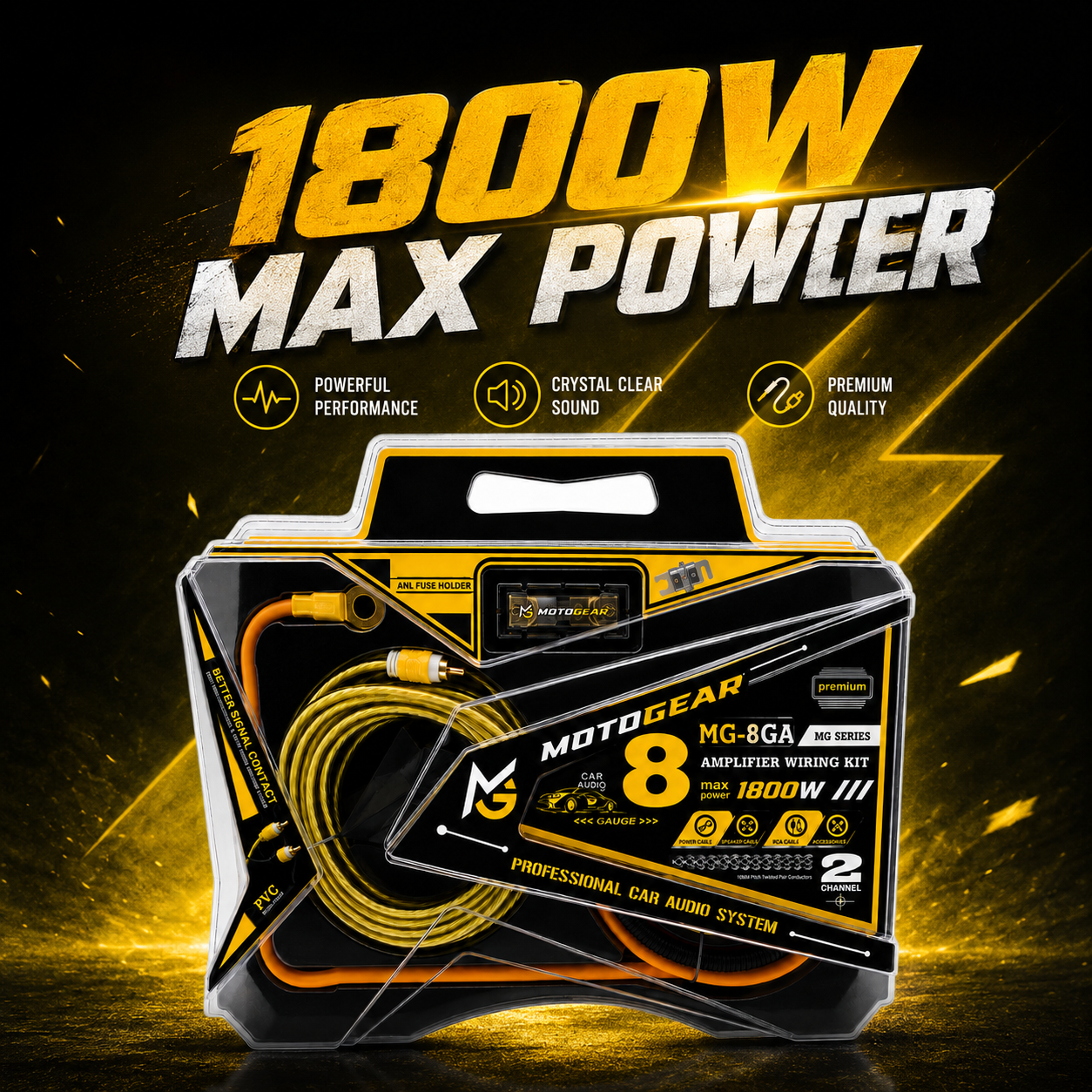 MOTOGEAR 8 Gauge 1800W Power Handling Amplifier Wiring Kit