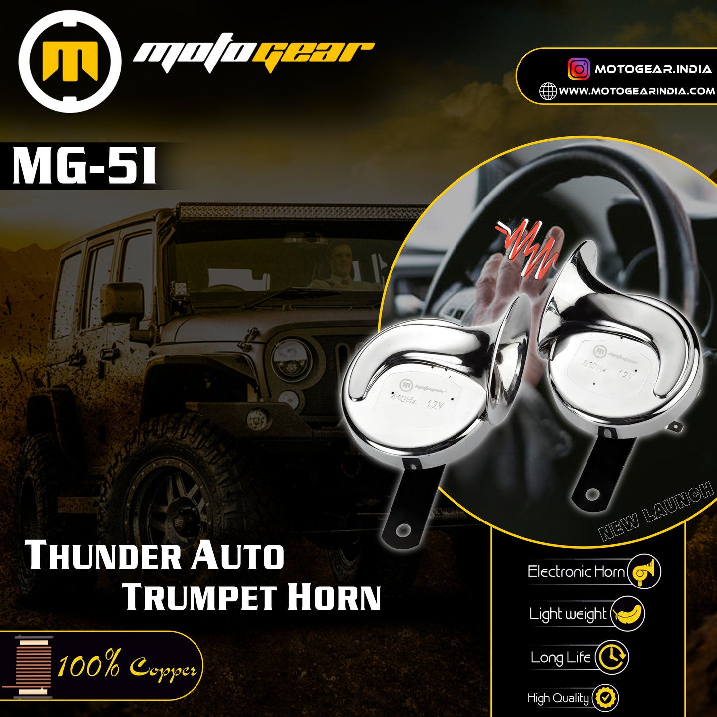THE CHROME FINISHED CAR HORNS MG-51