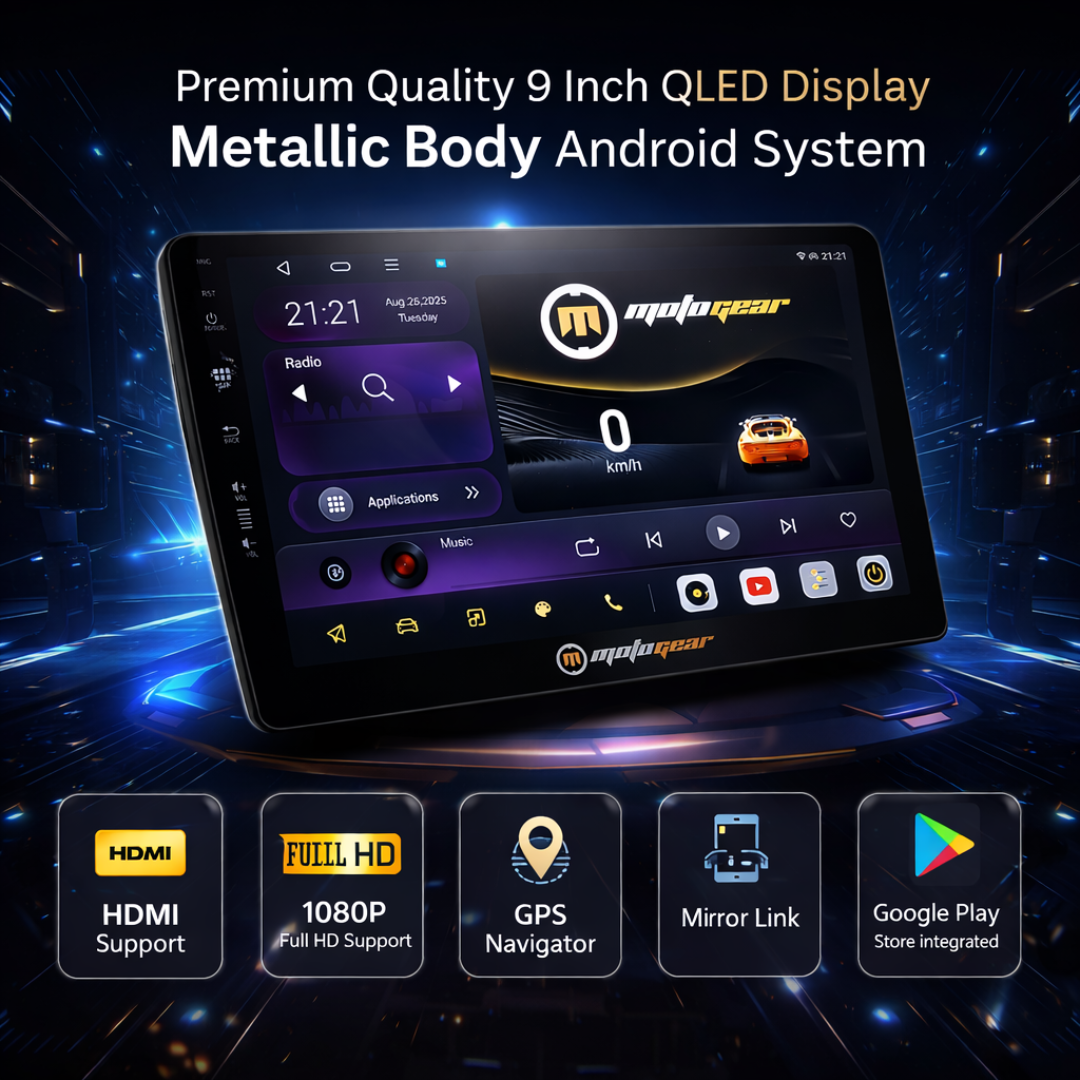 MOTOGEAR Storm Vibe-3 4GB RAM+64GB ROM 9 Inch QLED Car Android Player