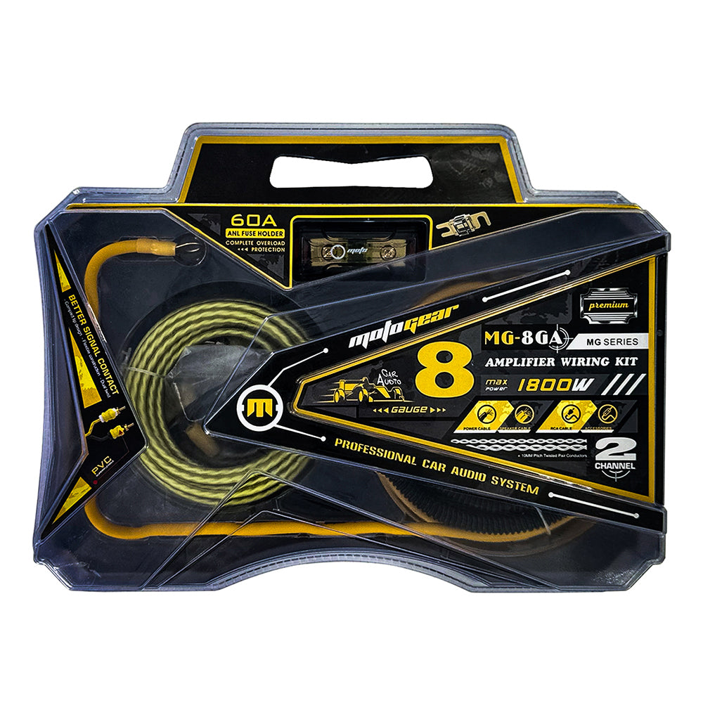 MotoGear MG-8GA 1800 Watts Car Amplifier Wiring Kit with Oxygen-Free Copper Cable | Complete Installation Kit for Subwoofer | Amplifier & Car Audio System