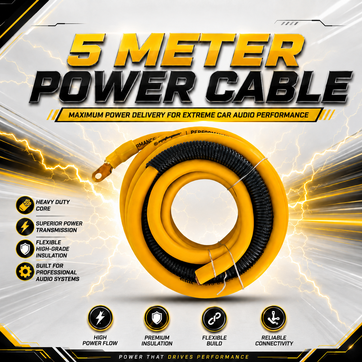 MOTOGEAR 0 Gauge 4600W Power Handling Amplifier Wiring Kit