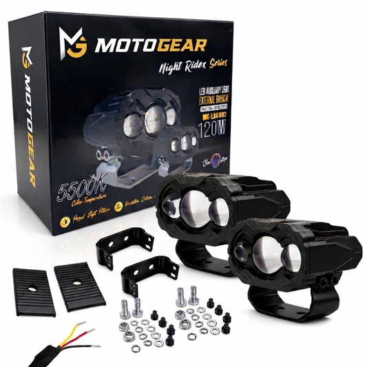 MotoGear Bright White 120 Watt Fog Light With Yellow/White Spot Reflection | Waterproof & Dustproof | Universal For Bikes & Cars (Pack of 2)