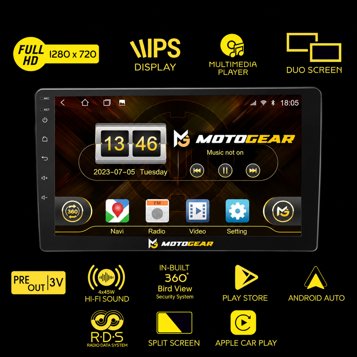 MOTOGEAR Ocean-11 4GB RAM+64GB ROM 10 Inch IPS HD Android Car Player