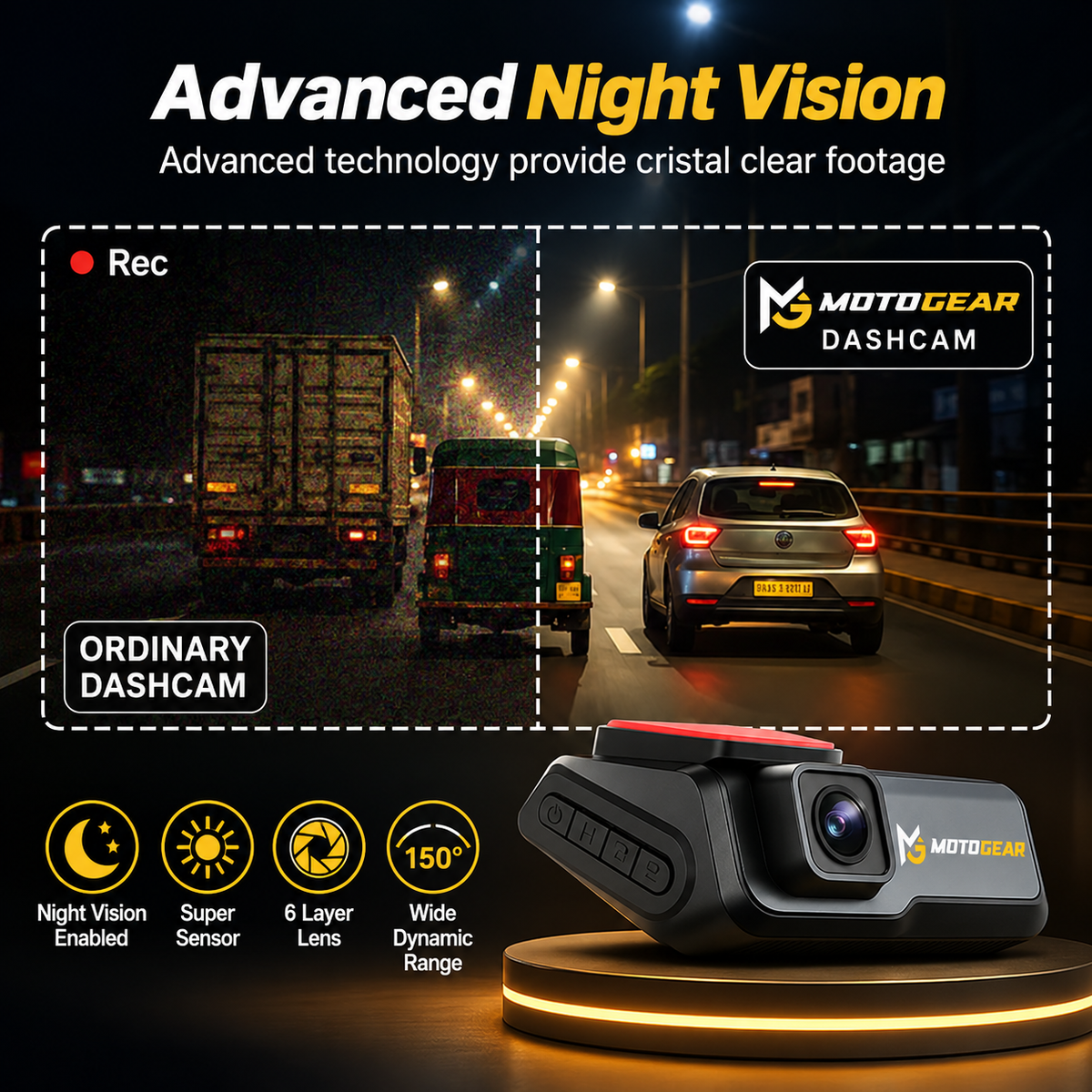 MOTOGEAR Dashcam 3 Inch 1080P Dual Lens Car Dash Camera